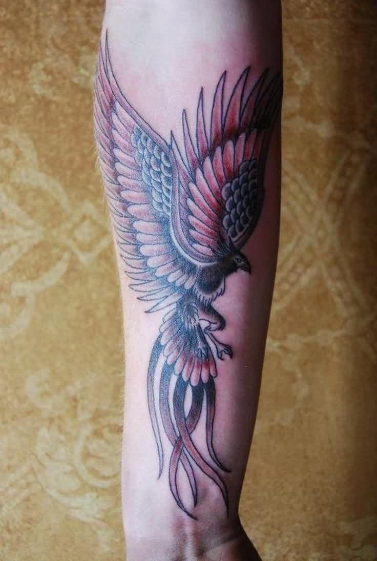 Simple Flying Phoenix Tattoo On Forearm
