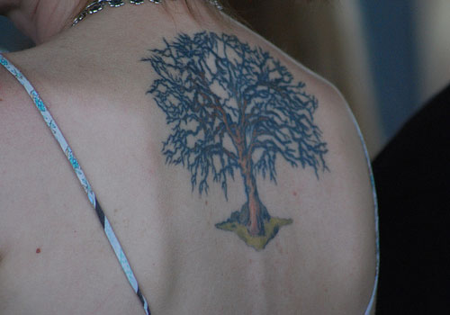Simple Tree Without Leaves Tattoo On Upper Back