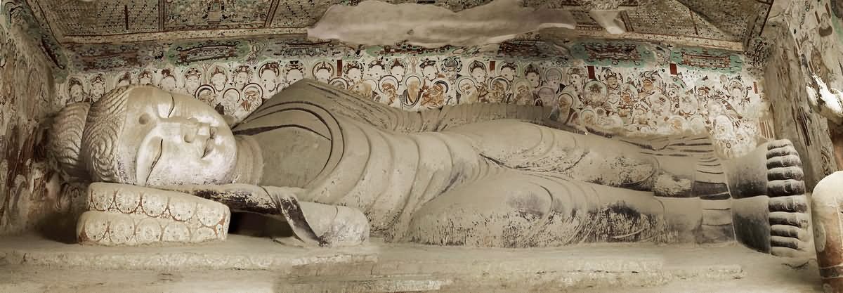 Sleeping Buddha Statue Inside the Mogao Caves, Dunhuang, China