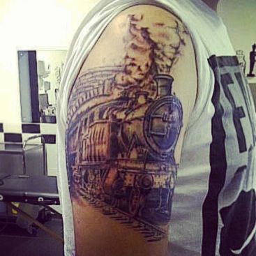 Steam Train Tattoo On Right Half Sleeve