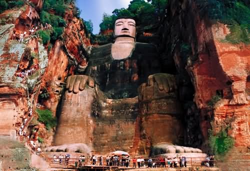The Giant Buddha Statue Front View In Leshan, China