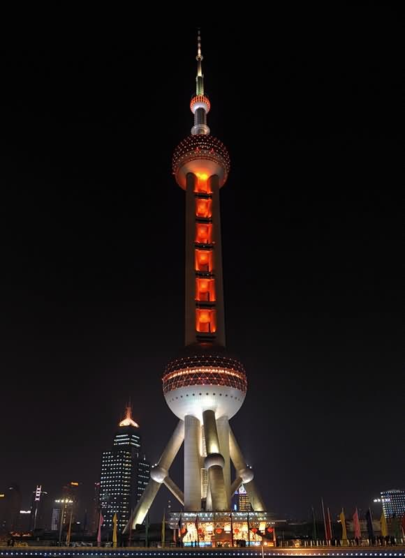 The Oriental Pearl Tower Illuminated At Night