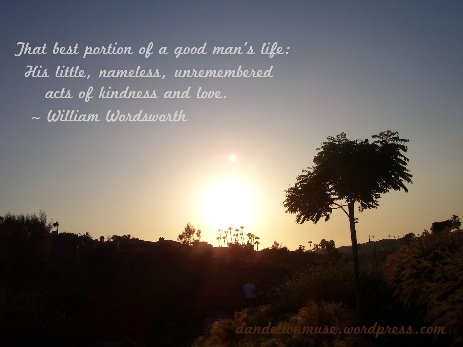 The best portion of a good man's life his little, nameless unremembered acts of kindness and love  - William Wordsworth