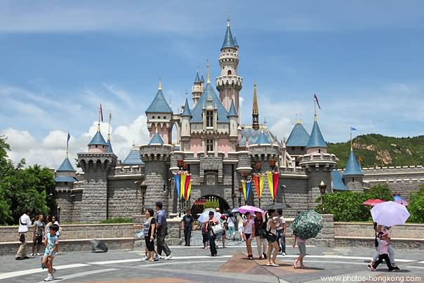 Tourists In Front Of The Disneyland Hong Kong