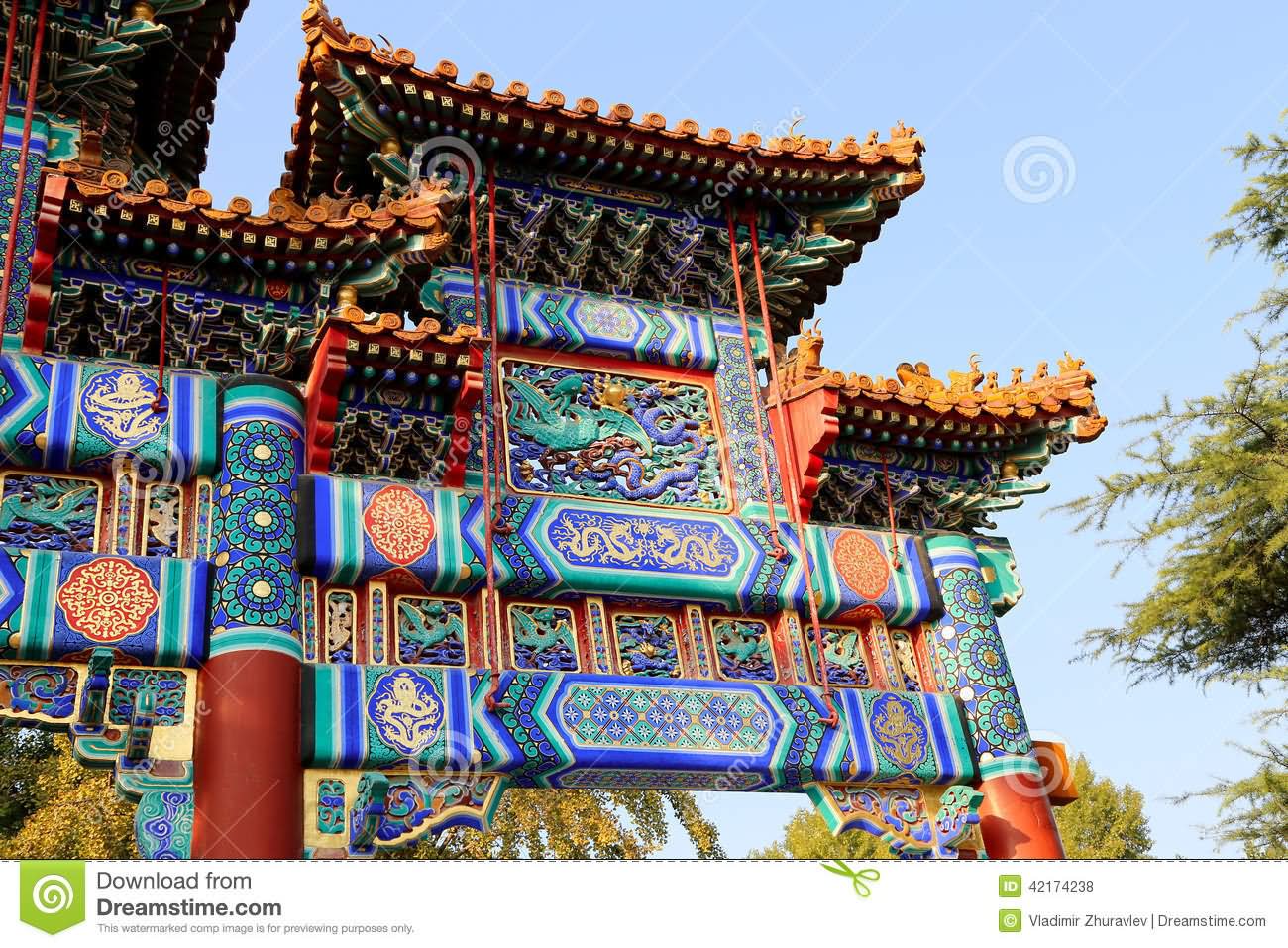 Traditional Antique Chinese Gate At Yonghe Temple
