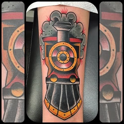 Traditional Old Train Engine Tattoo Design For Sleeve By Richie Clarke