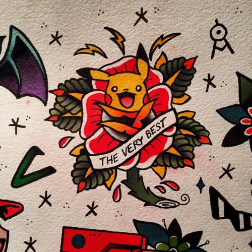 Traditional Pikachu Pokemon Tattoo Designs