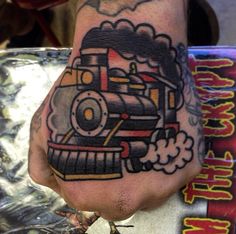 Traditional Train Tattoo On Hand