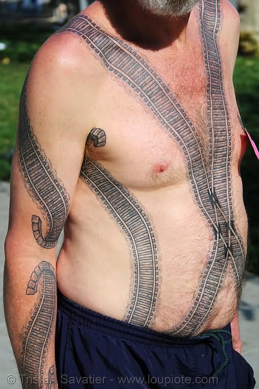Train Tracks Tattoo On Man Full Body