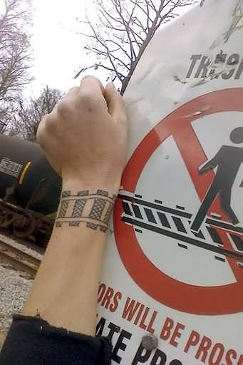Train Tracks Wrist Band Tattoo On Wrist