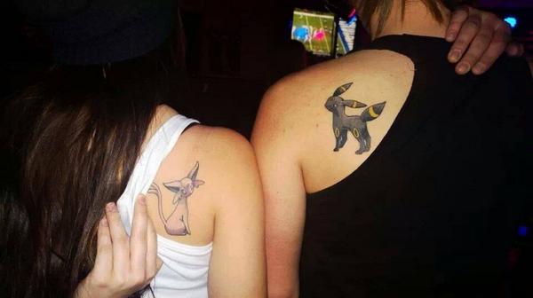 Umbreon Pokemon Tattoo On Couple Back Shoulder