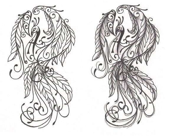 Unique Two Girly Phoenix Tattoo Design By Rosanne