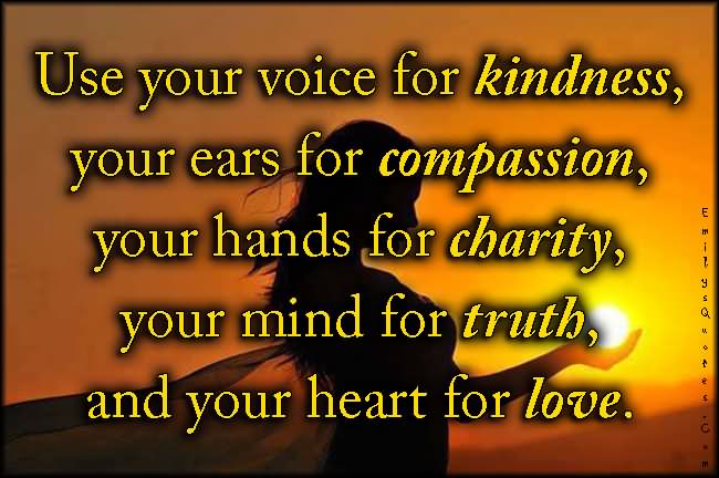 Use your voice for kindness, your ears for compassion, your hands for charity, your mind for truth, and your heart for love.