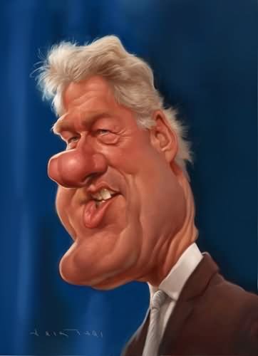 Very Funny Caricatures Face Bill Clinton Picture