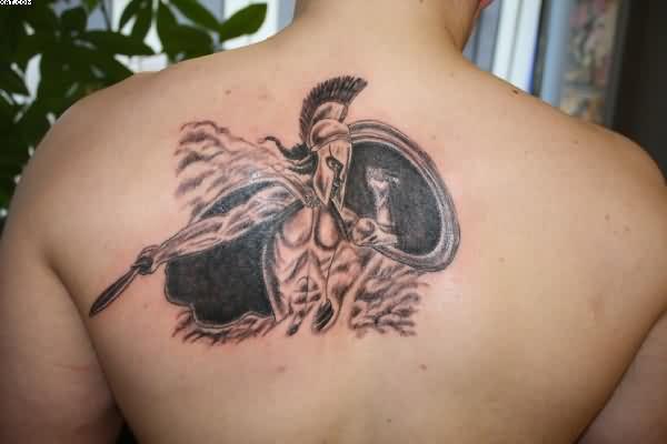 Warrior Tattoo On Man Upper Back