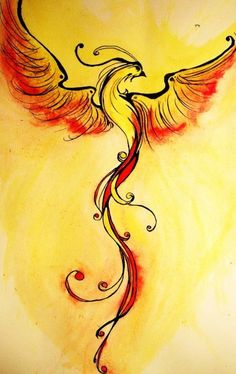Watercolor Classic Phoenix Tattoo Design