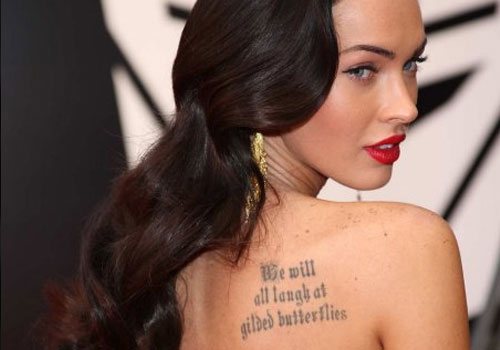 We Will All Laugh At Gilded Butterflies Quote Tattoo On Girl Upper Back