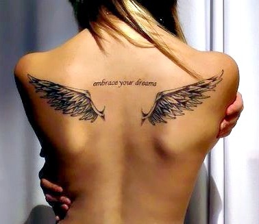 Wings Tattoo On Girl Upper Back