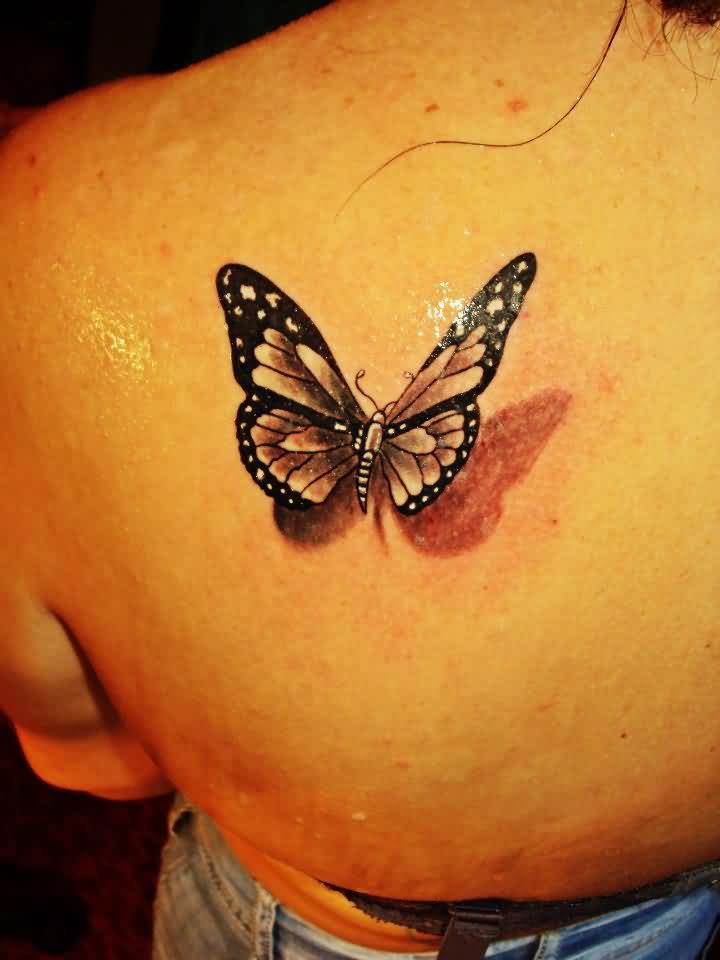 Wonderful 3D Butterfly Tattoo On Upper Side Back