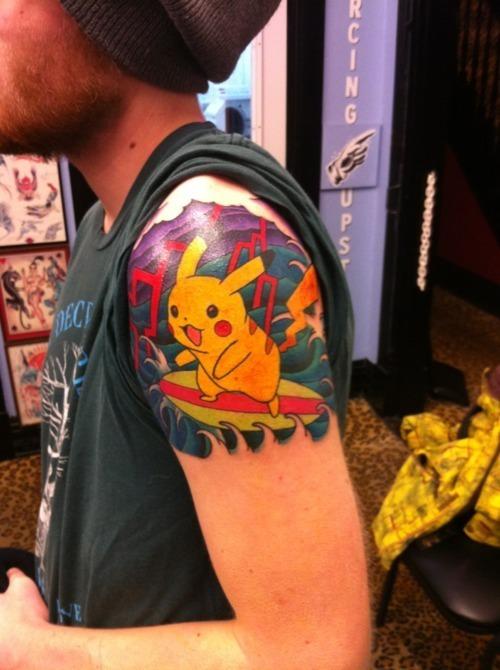 legendary Pikachu Pokemon Tattoo On Man Left Shoulder