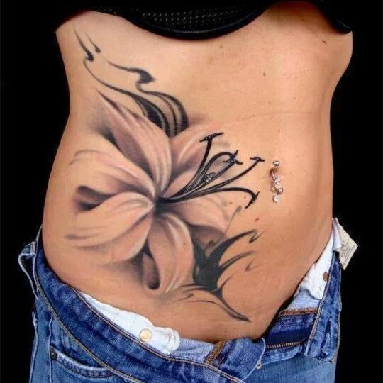3D Hibiscus Flower Tattoo Design For Side Rib
