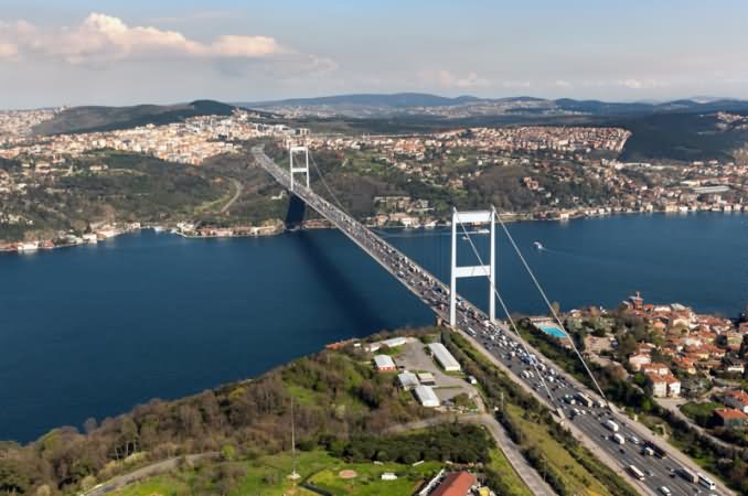 Adorable Aerial View Of The Bosphorus Bridge, Istanbul