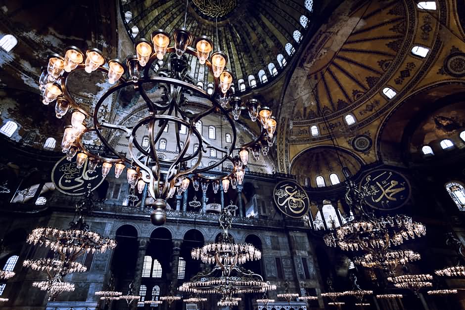 Adorable Chandeliers Inside The Hagia Sophia
