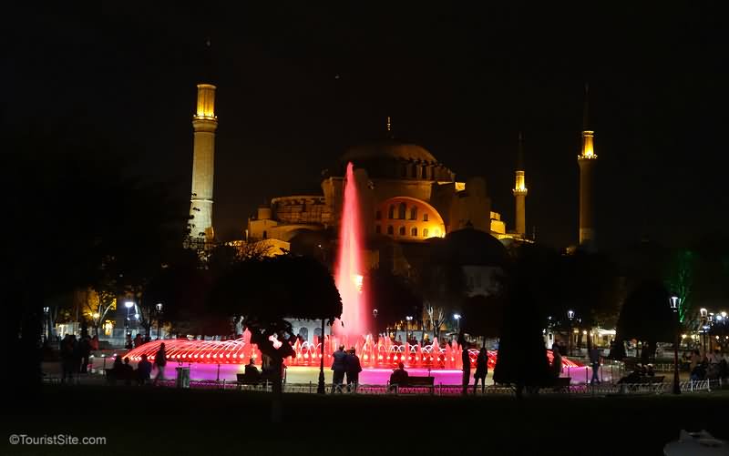Adorable Musical Fountain In Front Of The Hagia Sophia At Night