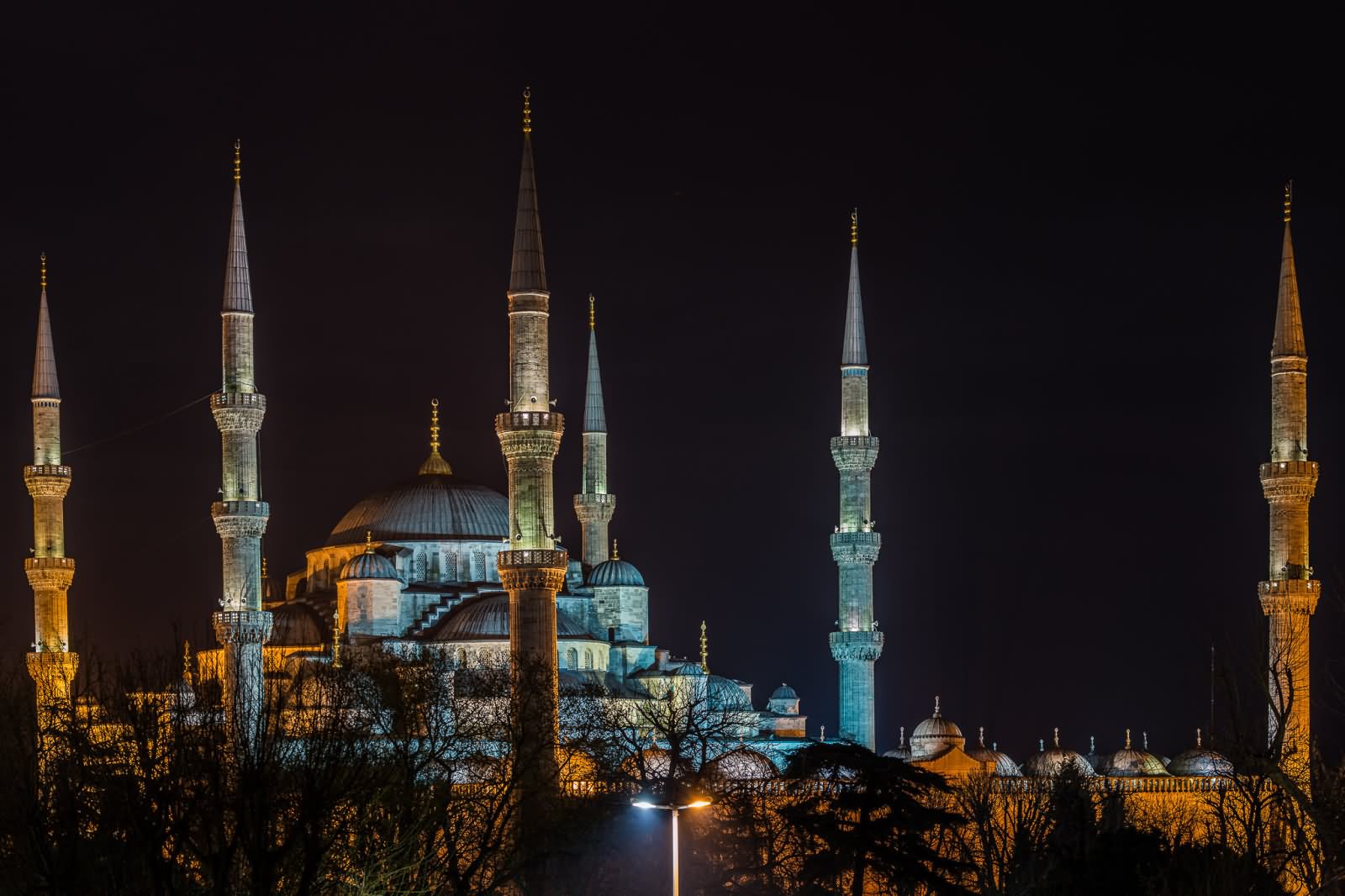 Adorable Side View Of The Blue Mosque At Night