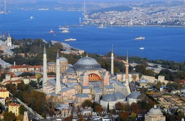 Adorable View Of The Hagia Sophia Near Bosphorus River