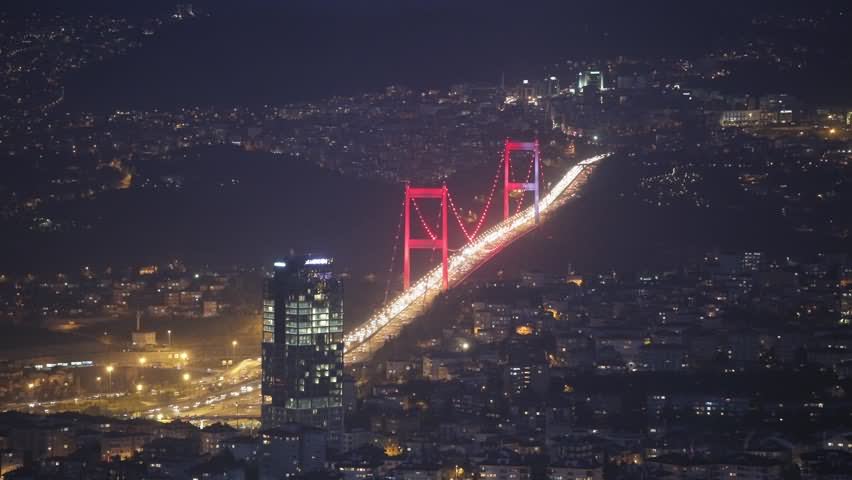Aerial View Of The Bosphorus Bridge At Night