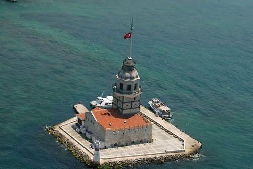 Aerial View Of The Maiden's Tower In Istanbul