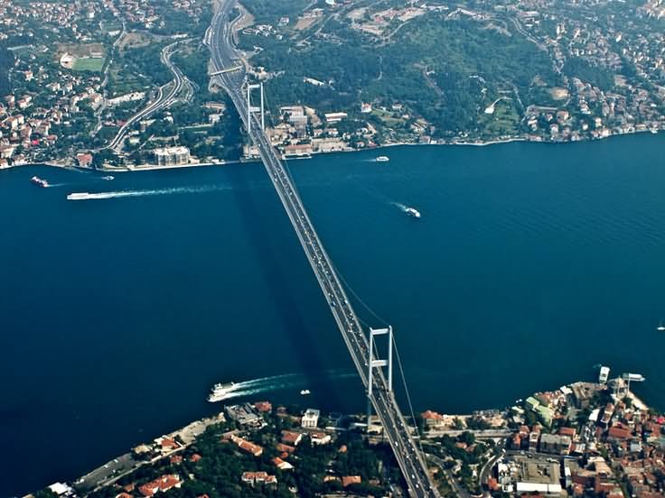 Amazing Aerial View Of The Bosphorus Bridge In Istanbul