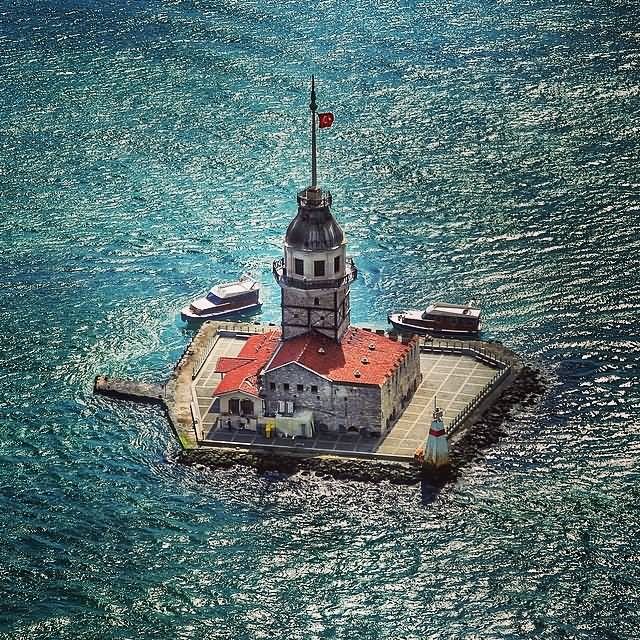 Amazing Aerial View Of The Maiden's Tower, Istanbul