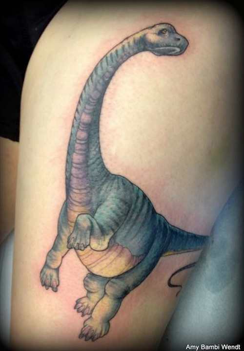 Amazing Dinosaur Tattoo On Left Thigh