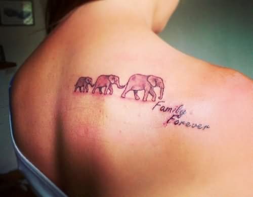 Amazing Elephant Family Tattoo On Upper Back
