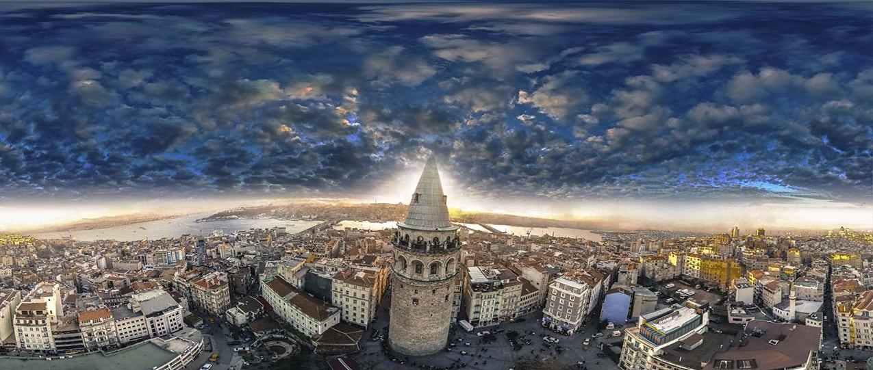 Amazing Panorama View Of The Galata Tower In Istanbul