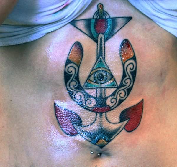 Anchor And Horseshoe Tattoo On Stomach
