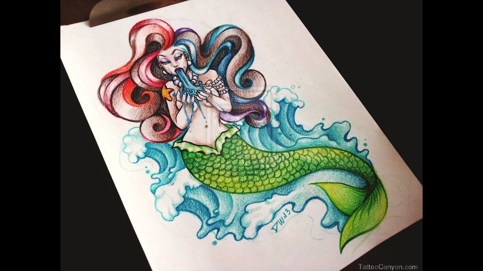 Aquarius Mermaid Tattoo Design