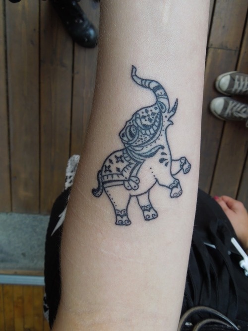 Attractive Elephant Trunk Up Tattoo On Forearm