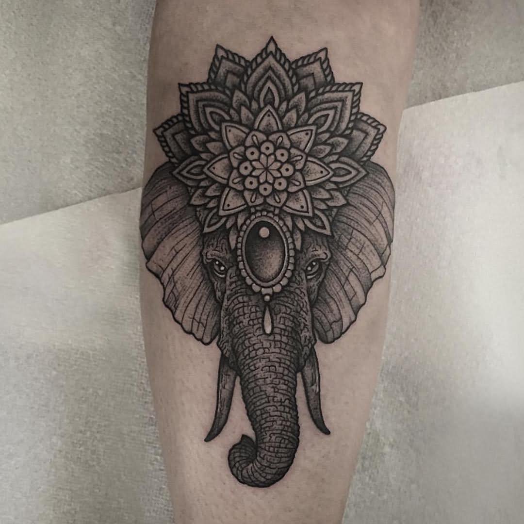 Attractive Indian Elephant Face Tattoo Design For Sleeve By