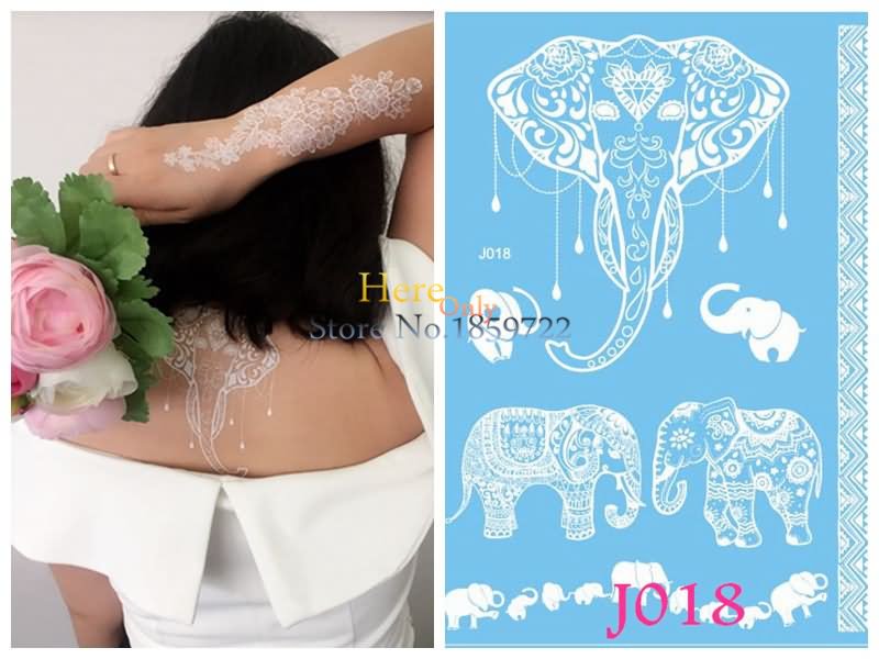 Attractive White Ink Indian Elephant Tattoo Designs For Girl