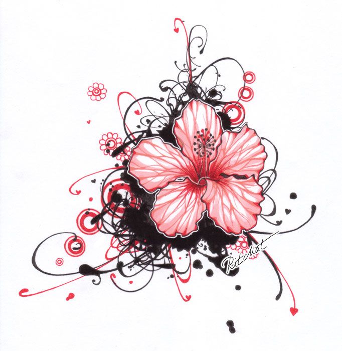 Awesome Hibiscus Flower Tattoo Design By Inga Kristina