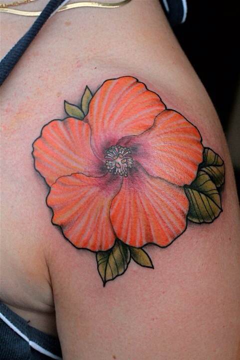 Awesome Hibiscus Flower Tattoo On Shoulder