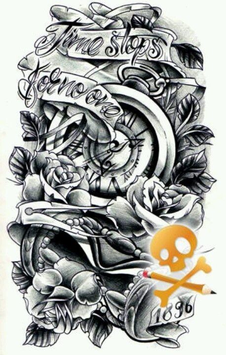 Banner And Flowers Half Sleeve Tattoo Design