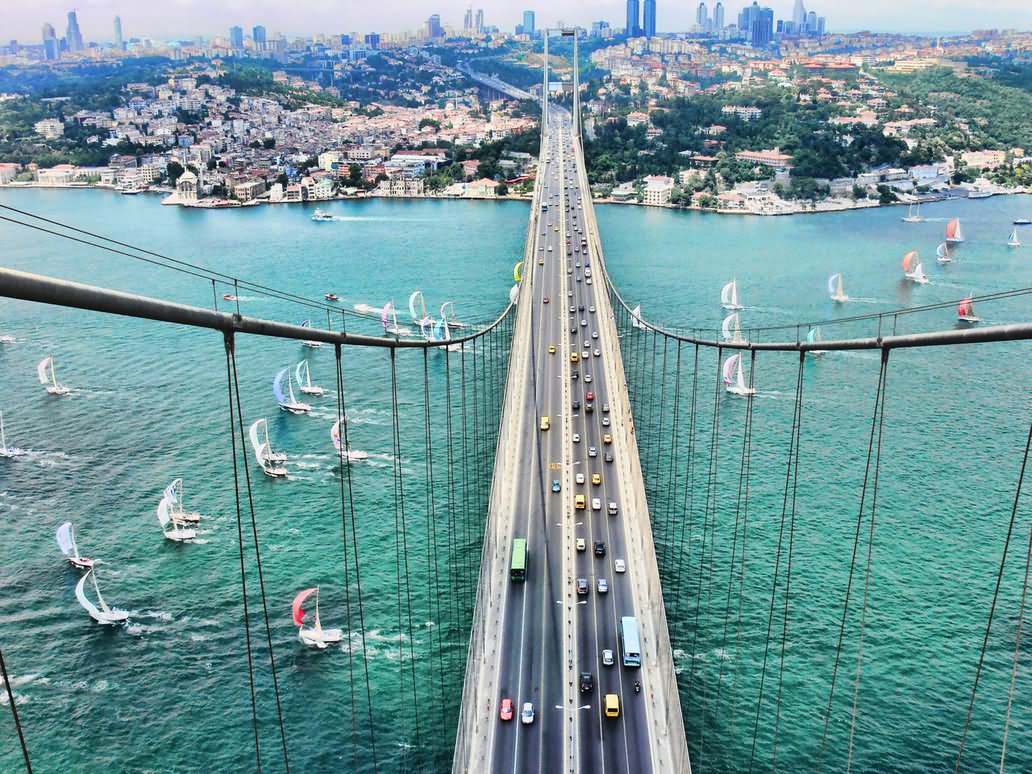 Beautiful Aerial View Of The Bosphorus Bridge In Istanbul