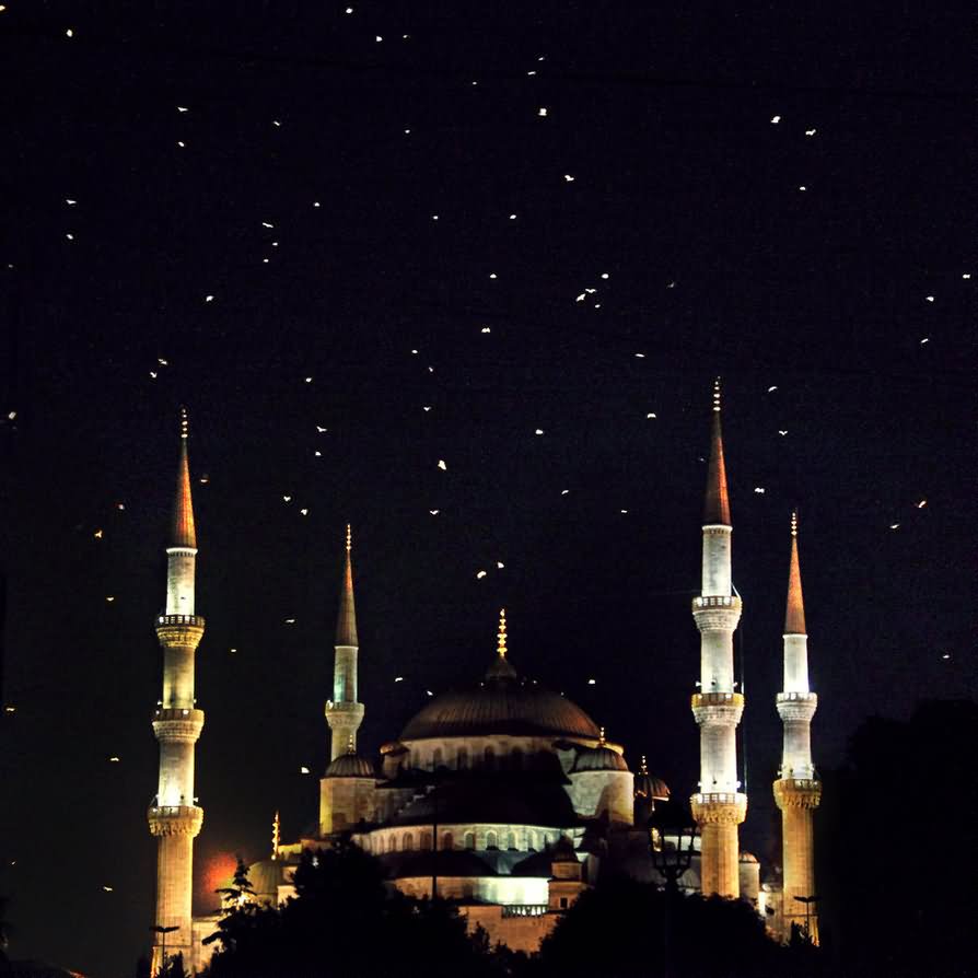 Beautiful Night Picture Of The Blue Mosque In Istanbul, Turkey