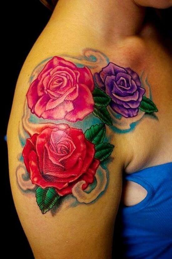 Beautiful Rose Flowers Tattoo On Shoulder
