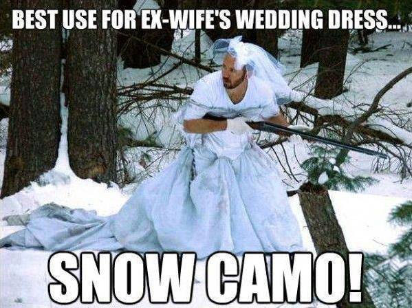 Best Use For Ex-Wife’s Wedding Dress Snow Camo Funny Camouflage Meme Photo