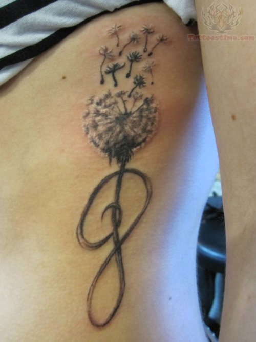 Black And Grey Dandelion Tattoo Design For Side Rib